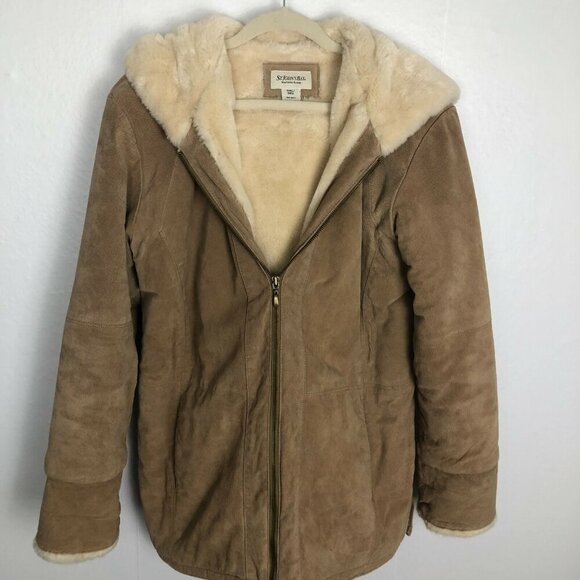 Vintage ST JOHNS BAY Suede Penny Lane Hooded Jacket - Picture 1 of 12